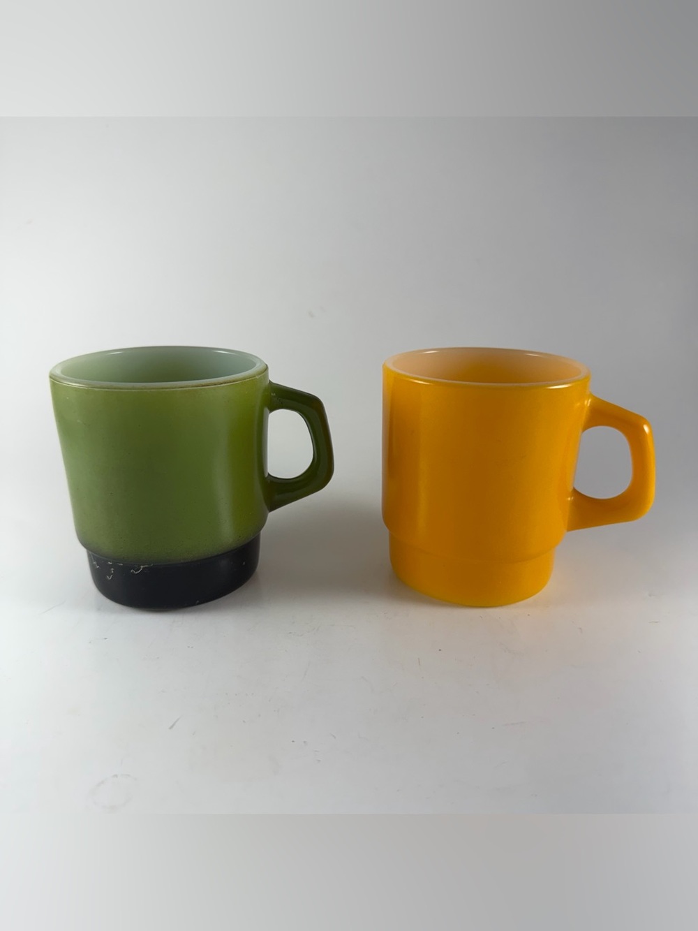 Vintage Anchor Hocking Fire King Stacking Mugs Set of 2 Green Orange USA